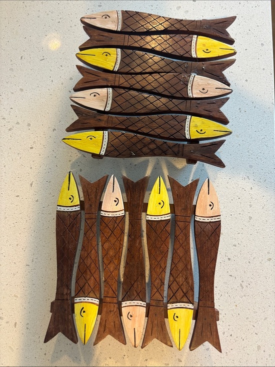 Other - Handcrafted Wooden Fish Wall Accent or Trivots - Brown with Yellow & Pink Heads